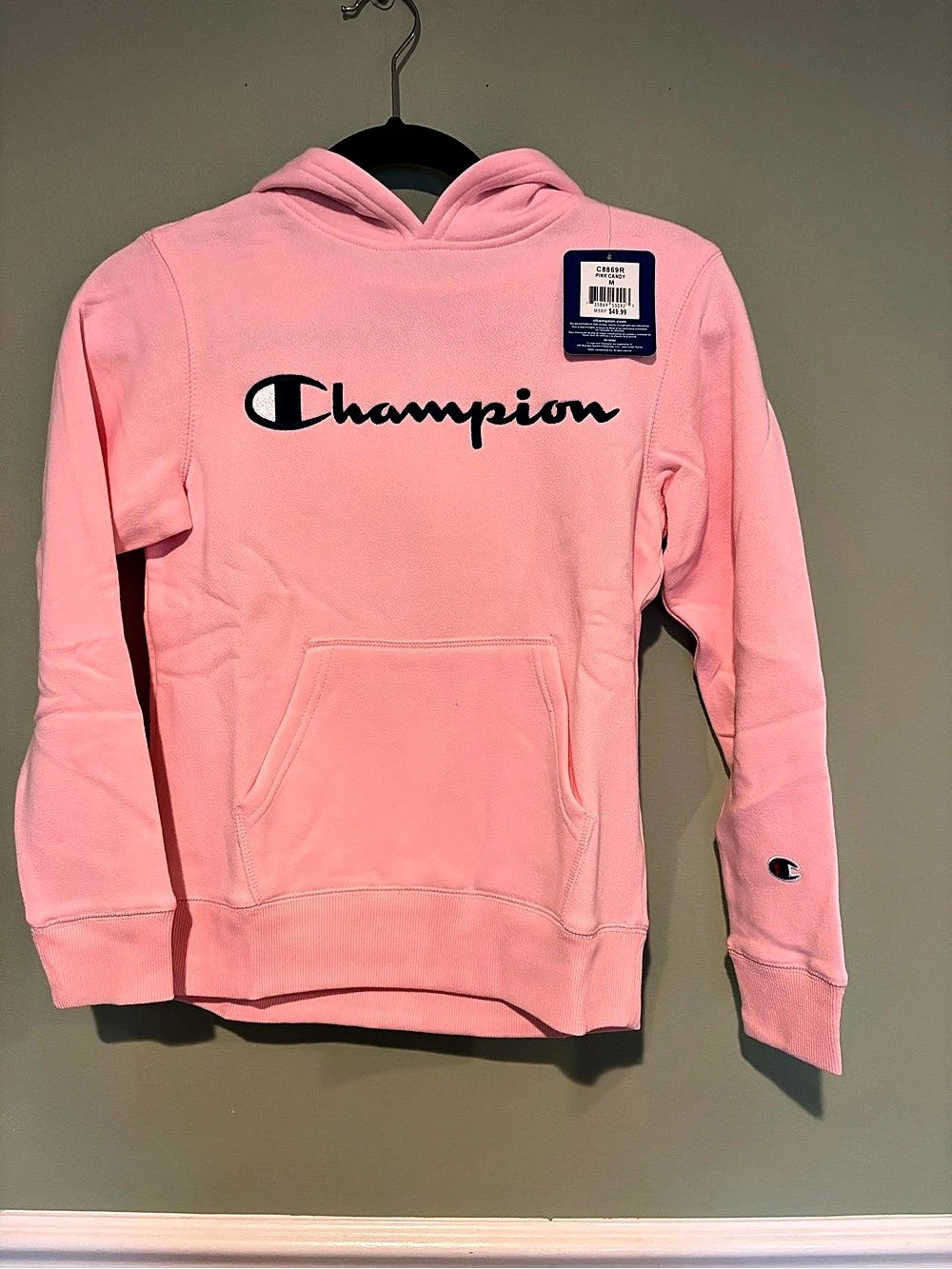 Champion Pink Candy Logo Hoodie Kids M NWT